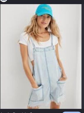 aerie Light Blue Denim Overall Shorts